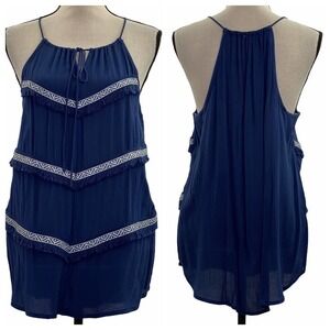 SWEET Wanderer Navy Chevron Fringe Blouse Large